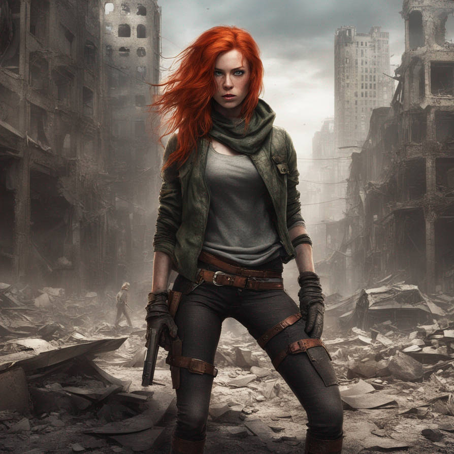Redheaded Female Rogue In A Ruined Urban Landscape