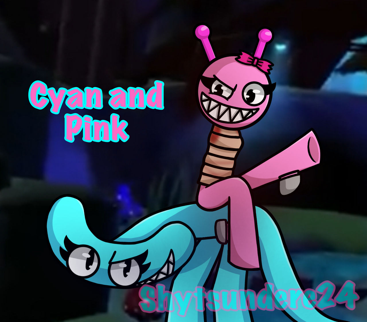 Cyan and Pink (The girls of Rainbow Friends) by Shytsundere24 on DeviantArt