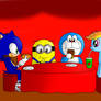 Sonic, Dave, Doraemon Y Rainbow Dash Comiendo