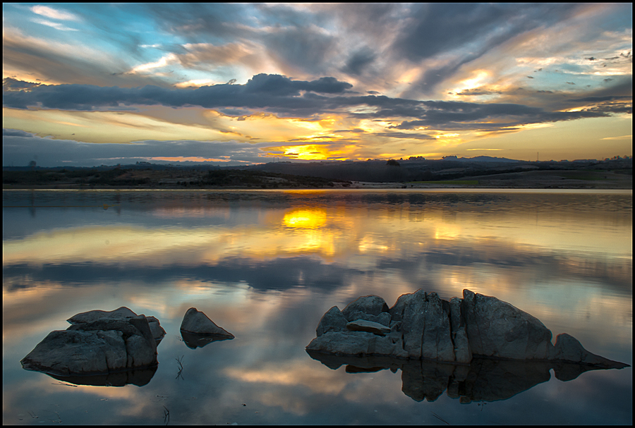 Colorful Sunset in Lake-HDR