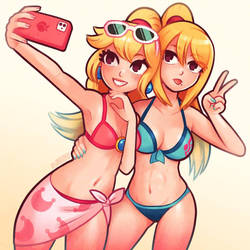 Peach and Samus with Bikini outfit