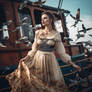 Woman on a wooden ship