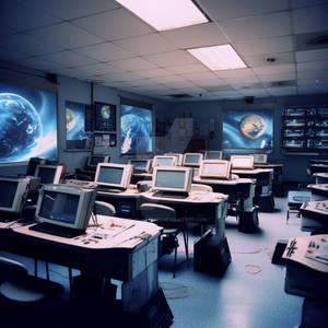 Futuristic classroom inside spaceship