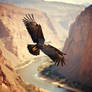 Big eagle is soaring over canyon and river