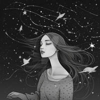 Art of a woman on constellations background