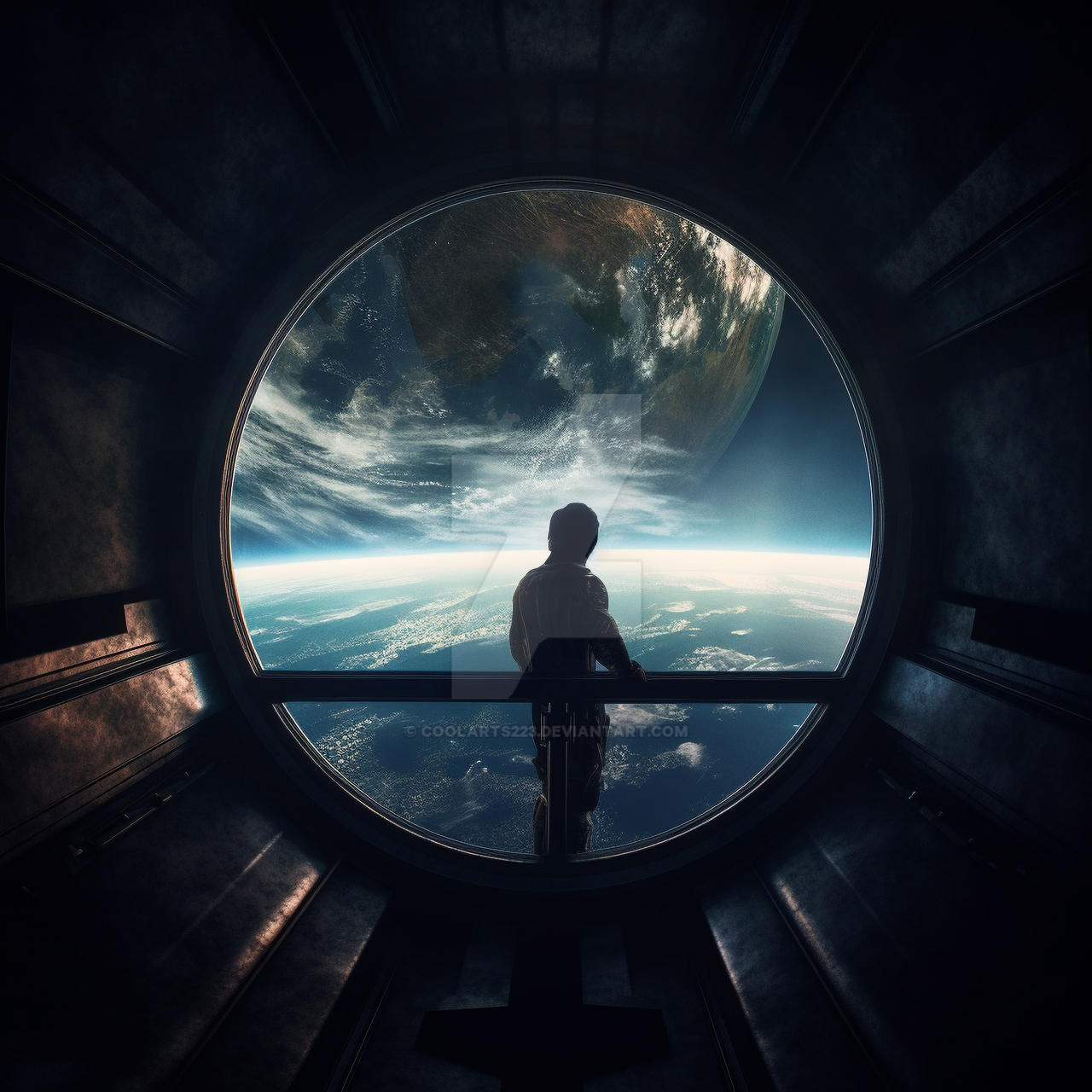 Man watching at Earth through spaceship window by Coolarts223 on DeviantArt