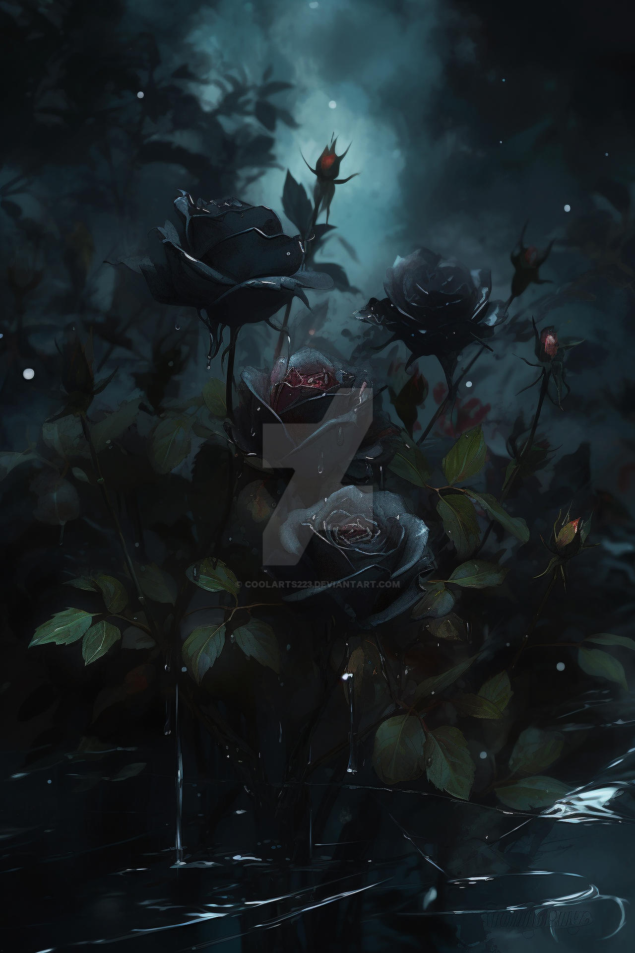 Black roses at night in the rain by Coolarts223 on DeviantArt