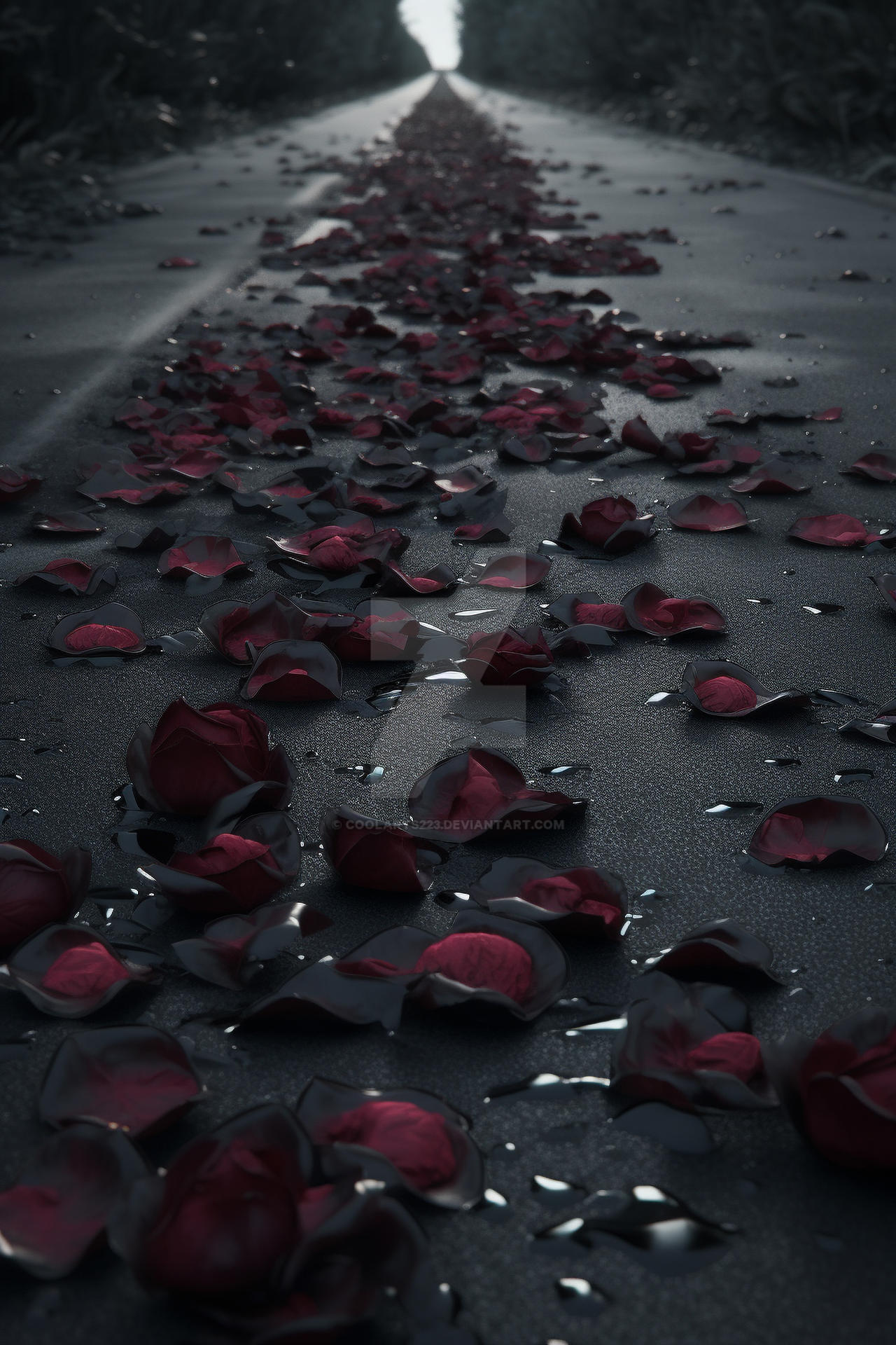 Asphalt strewn with fallen petals of black roses by Coolarts223 on ...