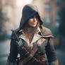 Woman dressed as a pirate from assassin's creed