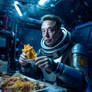 Elon Musk eating food inside spaceship