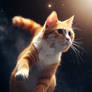 Flying orange cat outer space