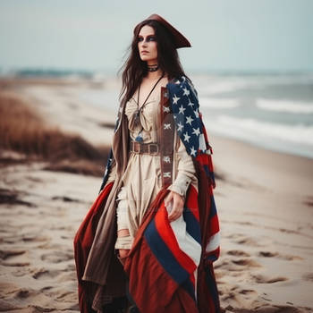 Pirate woman with USA flag coloured clothes