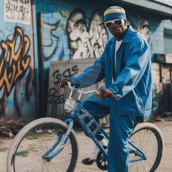 Gta San Andreas cosplay. Person on bicycle