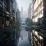Empty streets of urban city after the rain
