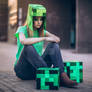 Woman dressed in style of Minecraft