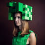 Woman dressed in style of Minecraft