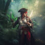 Pirate woman in tropical forest