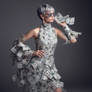 Woman in dress made of money. Photography