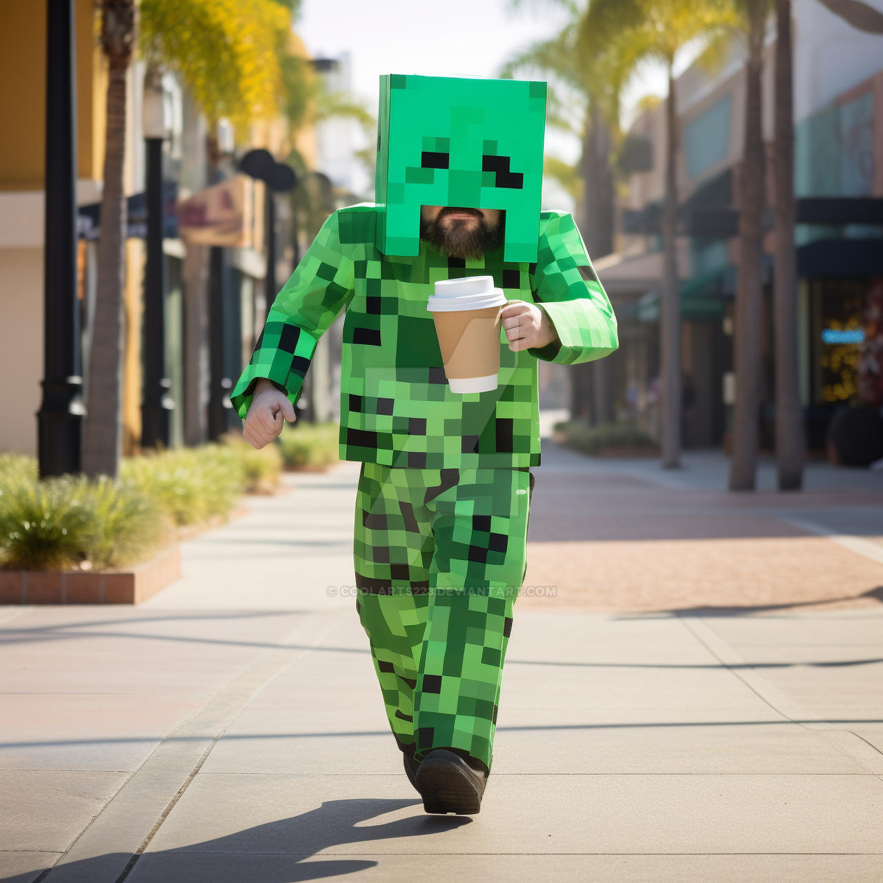 Person in Creeper Minecraft costume, with coffee by Coolarts223 on  DeviantArt