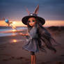 Doll bunny girl on seashore