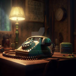 Retro telephone on the table near lamp