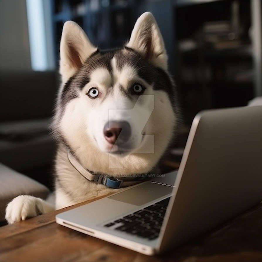 Husky dog working on laptop by Coolarts223 on DeviantArt