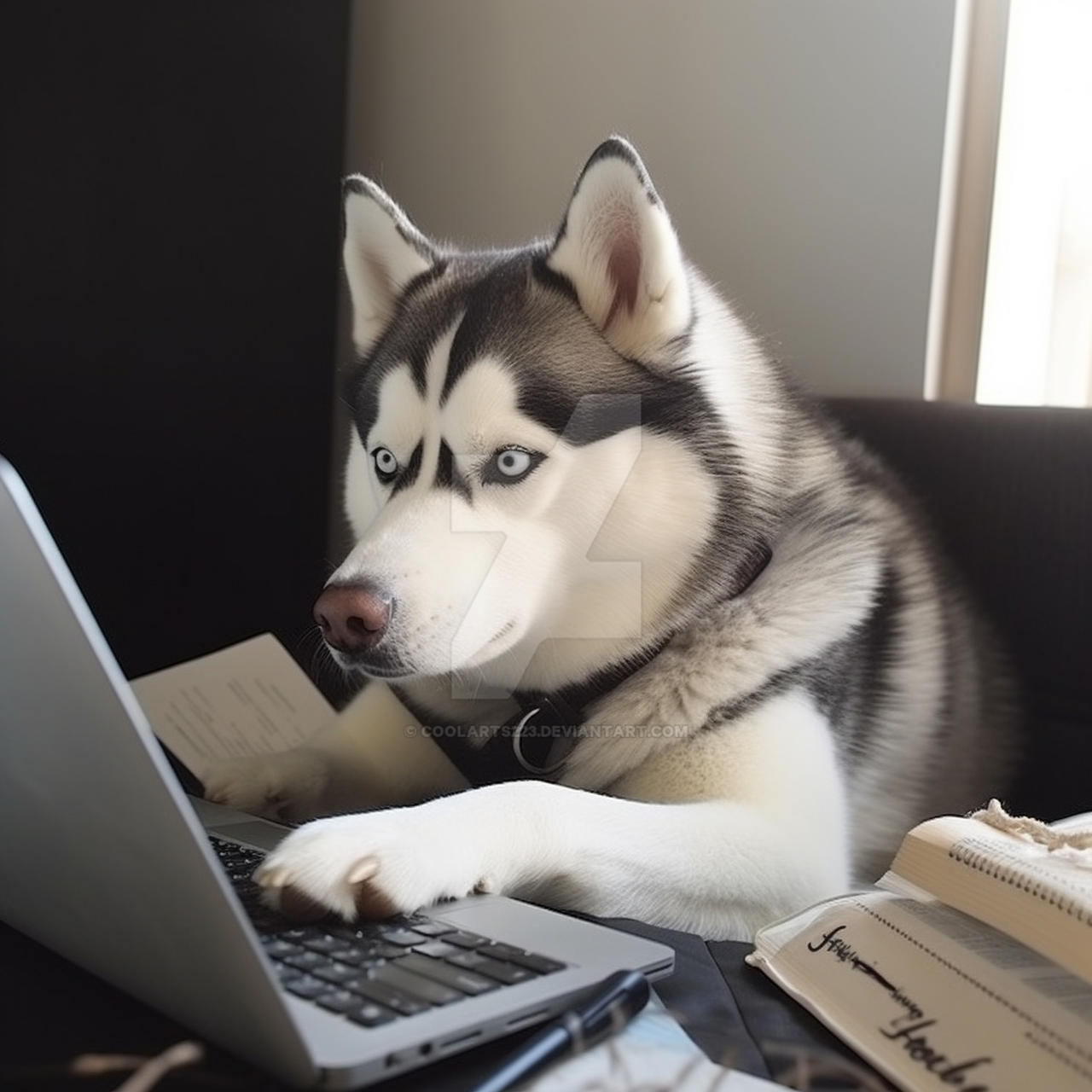 Husky dog working on laptop by Coolarts223 on DeviantArt