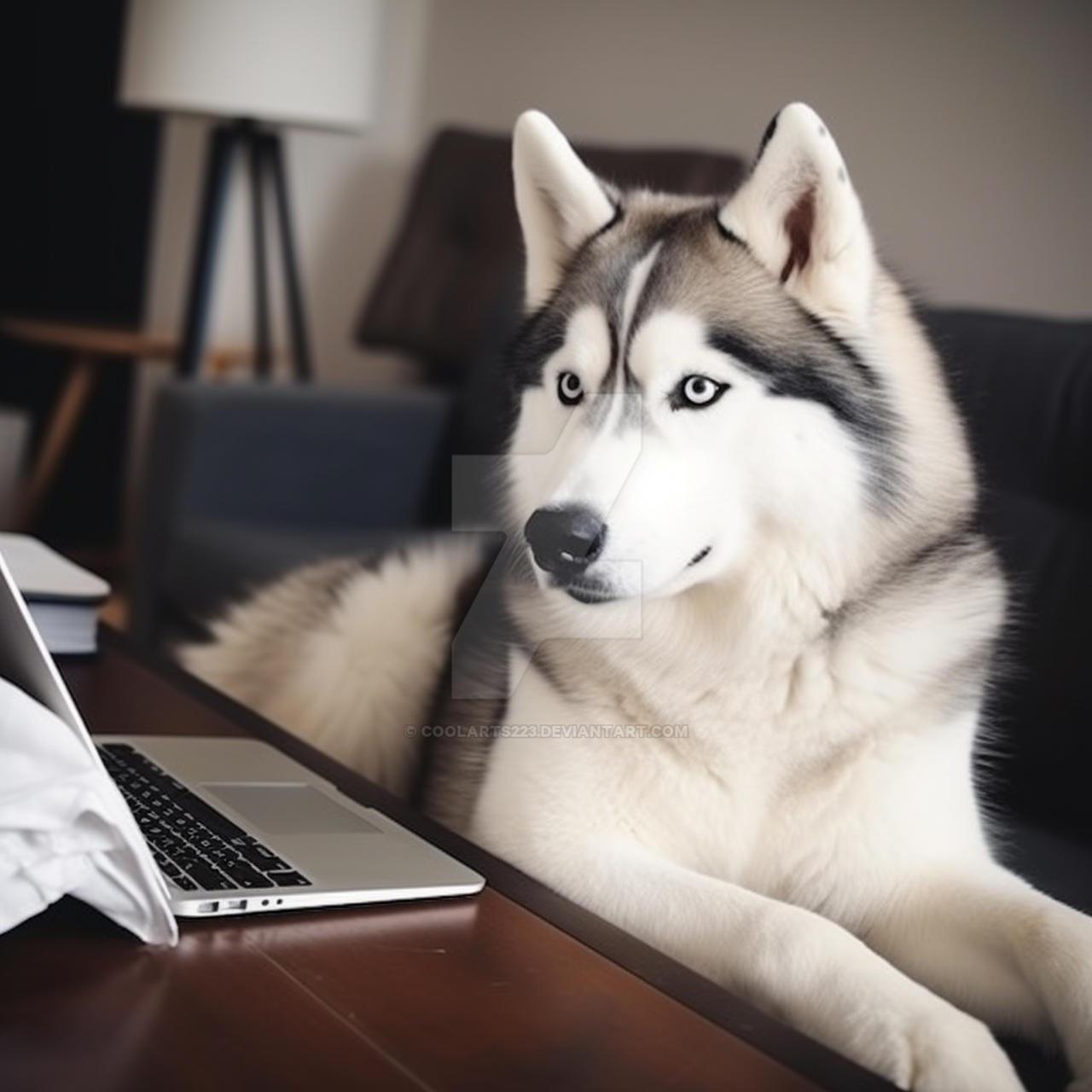 Husky dog working on laptop by Coolarts223 on DeviantArt