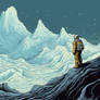 Astronaut standing on another planet. Illustration