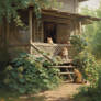 Oil painting of cats in summer village. by Ai