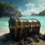 Treasure chest on a background of Caribbean sea