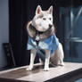 Husky dog in fashion clothes. Fashion show