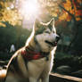 Husky dog in a park in sunny day