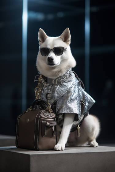 Husky dog wearing sunglasses and fashion clothes