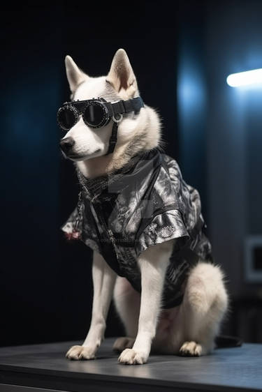 Husky dog wearing sunglasses and fashion clothes