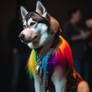 Husky dog wearing fashion rainbow black clothes