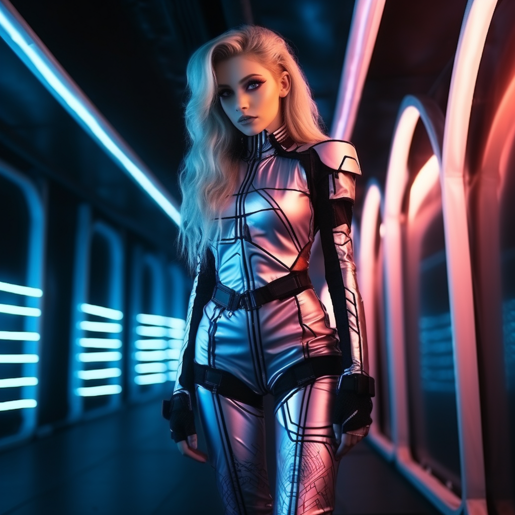 Woman In Neon Cyberpunk Fashion clothes