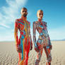 Couple wearing fashion clothes, futuristic style