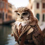 Owl wearing fashion clothes, in Italy