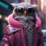 Owl wearing fashion cyberpunk clothes