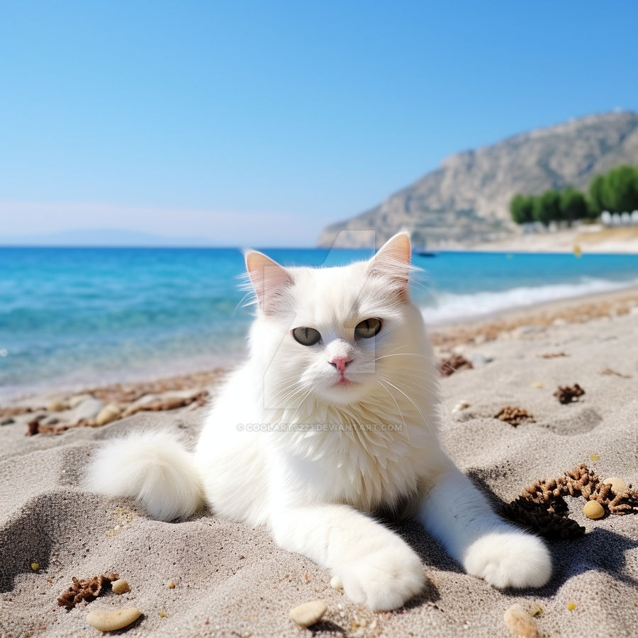Beach Color Cat White cat chilling on a beach by Coolarts223 on DeviantArt