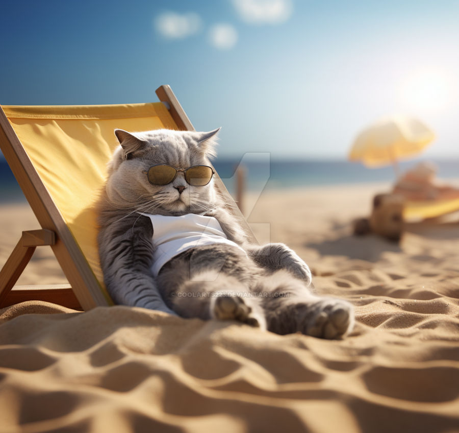 Cat chilling on a beach by Coolarts223 on DeviantArt Cat chilling on a beach by Coolarts223 on DeviantArt