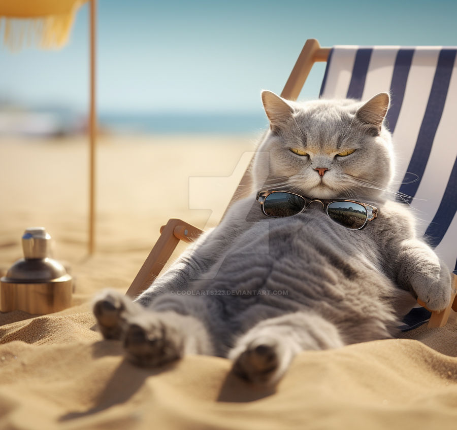 Cat chilling on a beach by Coolarts223 on DeviantArt Cat chilling on a beach by Coolarts223 on DeviantArt