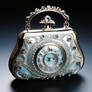 Silver blue handbag with crystals and clock