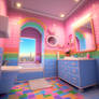 Interior of bathroom in style of Nyan cat