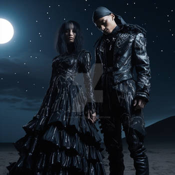 Couple in black clothes, on another planet