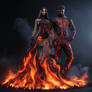 Couple wearing fashion lava clothes