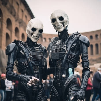 Alien couple tourists on Earth, making selfie