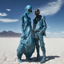 Alien couple in fashion clothes, on another planet