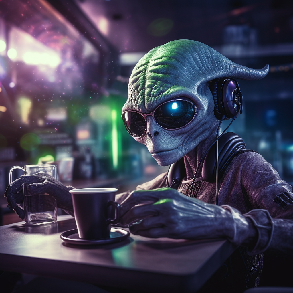 Alien listening music in headphones in night club by Coolarts223 on ...